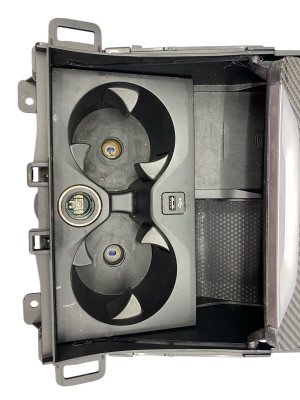 2020-2023 BMW X6 Black Console Storage Bin with Cup Holder and Wireless Charger - Front (Used OEM)