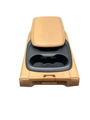 2022-2025 Lucid Air Tan Rear Seat Center Console Armrest Assembly with Cupholder (Used OEM)