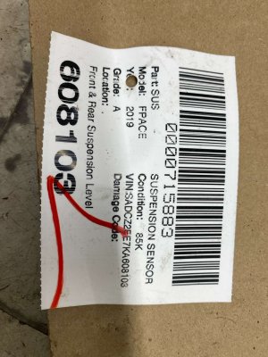 2017-2020 Jaguar F-Pace Front and Rear Suspension Ride Height Sensor Set (Used OEM)