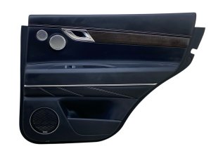 2021-2025 Genesis GV80 Black Door Interior Trim Panel with Power Sunshade and Wood Grain - Rear, Right (Passenger) (Used OEM)