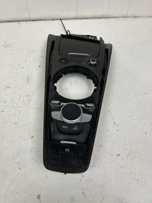 2018-2023 Audi TT Center Console Front Finish Panel with Carbon Fiber Trim and Radio Controller (Used OEM)