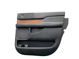 2018-2021 Lincoln Navigator Ebony (Black) Door Interior Trim Panel with Woodgrain - Rear, Right (Passenger) (Used OEM)