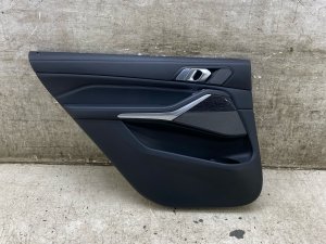 2019-2022 BMW X7 Black Door Interior Trim Panel with Merino Leather and Finewood Insert - Rear, Left (Driver) (Used OEM)