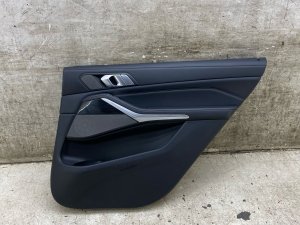 2019-2022 BMW X7 Black Door Interior Trim Panel with Merino Leather and Finewood Insert - Rear, Right (Passenger) (Used OEM)