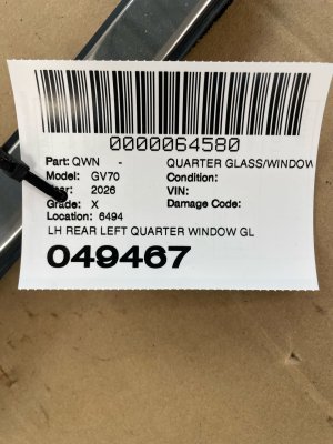 2022-2026 Genesis GV70 Tinted Quarter Glass - Rear, Left (Driver) (Used OEM)