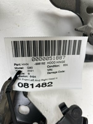 2021-2025 Genesis G80 Hood Hinge Support Bracket Set - Front, Right (Passenger) (Used OEM)