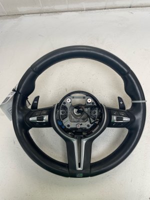 2012-2016 BMW M5 Black Leather Steering Wheel Assembly with Controls and Paddle Shifters (Used OEM)