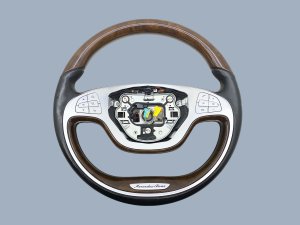 2014-2017 Mercedes-Benz S320 Black Leather Steering Wheel with Wood Trim and Lane Assist - Front (Used OEM)