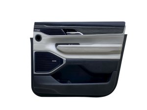 2022-2024 Jeep Wagoneer Tan Door Interior Trim Panel with Courtesy Lamp and Wood Grain Molding - Front, Right (Passenger) (Used OEM)