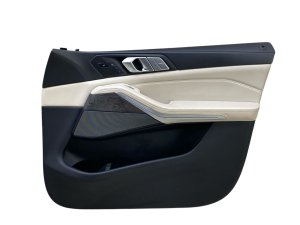 2019-2022 BMW X7 Ivory (White) Door Interior Trim Panel with Leather and Wood Trim - Front, Right (Passenger) (Used OEM)