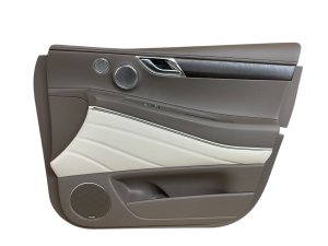 2021-2024 Genesis GV80 Beige Door Interior Trim Panel with Wood Grain and Lexicon Audio - Front, Right (Passenger) (Used OEM)