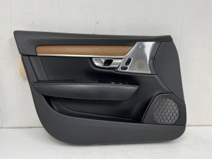 2017-2025 Volvo S90 Charcoal (Black) Door Interior Trim Panel with Wood Insert - Front, Left (Driver) (Used OEM)