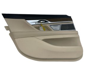 2016-2022 BMW 740i Beige Door Interior Trim Panel with Nappa Leather - Rear, Left (Driver) (Used OEM)