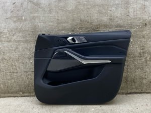 2019-2022 BMW X7 Black Door Interior Trim Panel with Merino Leather and Wood Insert - Front, Right (Passenger) (Used OEM)