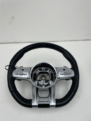 2019-2021 Mercedes-Benz C280 Black AMG Leather Steering Wheel with Control Switches and Paddle Shifters - Front (Used OEM)