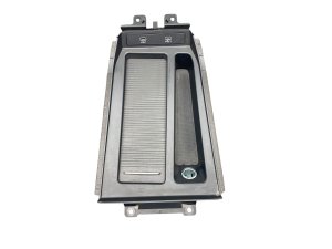 2019-2025 Audi Q8 e-tron Black Center Console Storage Tray with Cup Holder and Charger Ports - Front (Used OEM)
