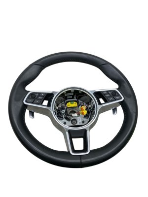 2019-2023 Porsche Cayenne Black Leather Wrapped Steering Wheel with Paddle Shifters (Used OEM)