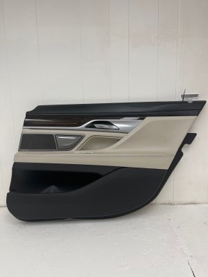 2016-2022 BMW 740i Ivory (White) Door Interior Trim Panel with Sunshade - Rear, Right (Passenger) (Used OEM)