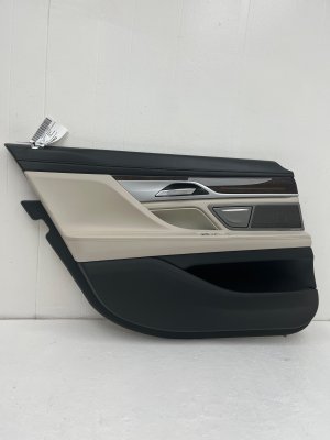 2016-2022 BMW 740i Ivory (White) Door Interior Trim Panel with Sunshade - Rear, Left (Driver) (Used OEM)