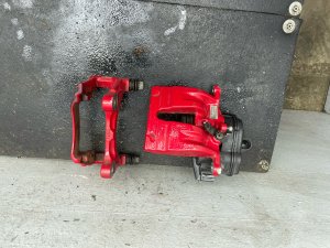 2017-2025 Audi Q7 Red Disc Brake Caliper and Bracket Assembly with Motor - Rear, Left (Driver) (Used OEM)