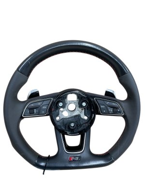 2017-2020 Audi S5 Black Flat Bottom Leather and Alcantara Steering Wheel Assembly (Used OEM)