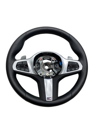 2017-2023 BMW 528i Black M-Sport Leather Wrapped Steering Wheel with Paddle Shifters (Used OEM)
