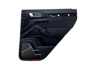 2011-2018 Porsche Cayenne Black Door Interior Trim Panel with Alcantara and Red Stitching - Rear, Right (Passenger) (Used OEM)