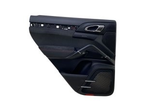 2011-2018 Porsche Cayenne Black Door Interior Trim Panel with Alcantara and Red Stitching - Rear, Left (Driver) (Used OEM)