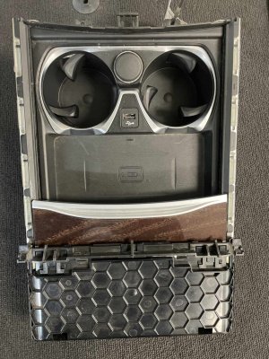2020-2022 BMW 740i Center Console Cup Holder and Sliding Storage Tray Assembly with Wireless Charger (Used OEM)