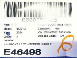 2023-2026 BMW M2 Black Door Interior Trim Panel - Front, Left (Driver) (Used OEM)