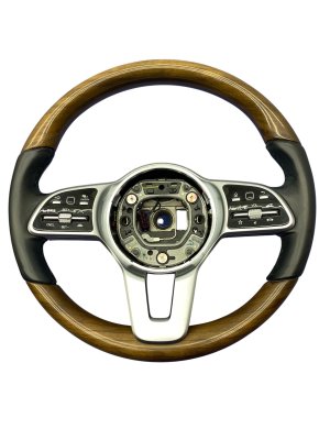 2019-2022 Mercedes-Benz A220 Black Heated Leather and Wood Steering Wheel Assembly - Front (Used OEM)