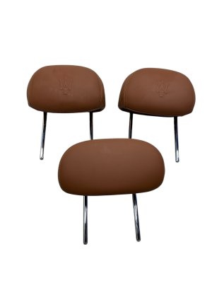 2017-2024 Maserati Levante Tan Leather Headrest Set with Trident Crest - Rear, Left (Driver) (Used OEM)