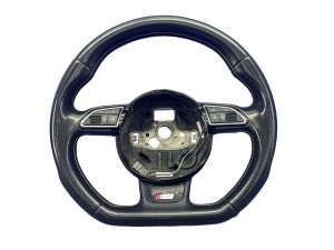 2012-2018 Audi A6 Black 3-Spoke Flat Bottom Sport Steering Wheel - Front (Used OEM)