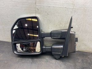 2022-2024 Ford F-150 Lightning Chrome Power Dual Arm Trailer Tow Side/Door Mirror with Camera and Spotlight - Front, Left (Driver) (Used OEM)