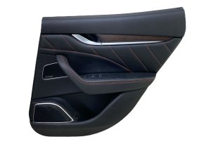 2017-2024 Maserati Levante Black w/ Red Stitching Door Interior Trim Panel with Wood Grain Molding - Rear, Right (Passenger) (Used OEM)