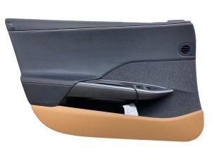 2022-2024 Lucid Air Black Door Interior Trim Panel with Nappa Leather and Carbon Oak Trim - Front (Used OEM)