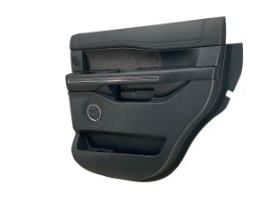 2018-2021 Ford Expedition Black Door Interior Trim Panel with Wood Trim and Illuminated Speaker Cover - Rear, Right (Passenger) (Used OEM)
