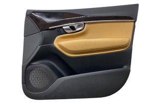 2016-2020 Volvo XC90 Tan Door Interior Trim Panel with Leather and Wood Inlay - Front, Right (Passenger) (Used OEM)