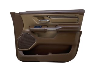 2019-2026 Ram 1500 Brown Door Interior Trim Panel with Leather and Wood Trim - Front, Right (Passenger) (Used OEM)