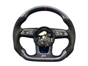 2016-2019 Audi S5 Black w/ Red Stitching Aftermarket Carbon Fiber Steering Wheel - Front (Used OEM)
