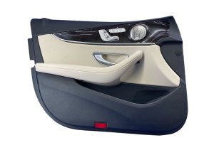 2017-2023 Mercedes-Benz E500 Beige Door Interior Trim Panel with Wood Insert and Burmester Audio - Front, Left (Driver) (Used OEM)