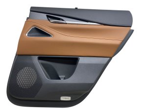 2022-2024 INFINITI QX60 Brown Door Interior Trim Panel with Sunshade and Wood Trim - Rear, Right (Passenger) (Used OEM)