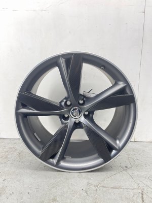 2014-2020 Jaguar F-Type Black 20x10.5 5-Spoke Alloy Wheel with Carbon Fiber Accents - Rear (Used OEM)