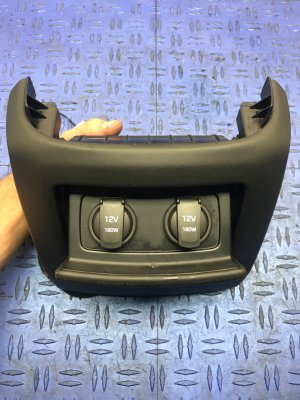 2017-2019 Genesis G90 Black Center Console Trim Panel with Dual Power Outlets - Rear (Used OEM)