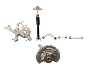 2023-2024 Fisker Ocean Spindle Knuckle Assembly with Shock and Control Arms - Rear, Left (Driver) (Used OEM)