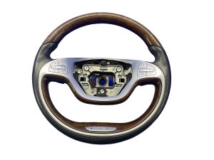 2014-2017 Mercedes-Benz S320 Black Leather and Wood Trim Steering Wheel with Paddle Shifters - Front (Used OEM)
