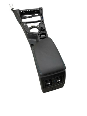 2016-2021 BMW M2 Black and Blue Highlight Center Console with Armrest Storage Lid - Front (Used OEM)