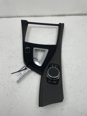 2016-2021 BMW M2 Black w/ Blue Stitching Center Console Upper Trim Bezel with Multi-Function Control Switch - Front (Used OEM)