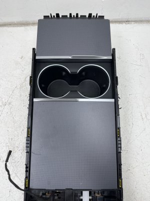  Tesla Model 3 Black Center Console Trim with Storage Tray and Cup Holder - Front (Used OEM)