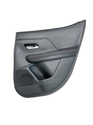 2025-2026 Nissan Kicks Black w/ Red Stitching Door Interior Trim Panel Leatherette with Red Stitching - Rear, Right (Passenger) (Used OEM)